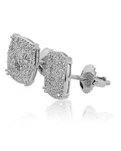 Diamond Earrings For Men 0.35ctw Pave Set Cusihion shaped Large 9.5mm Wide
