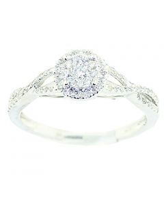 0.25ct Diamond Engagement Ring 10K White Gold Round Halo And Woven Sides 7mm Wide
