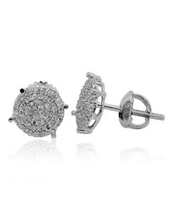 8mm Wide Round Stud Earrings 0.33ctw Diamonds 10K White Gold Screw Back
