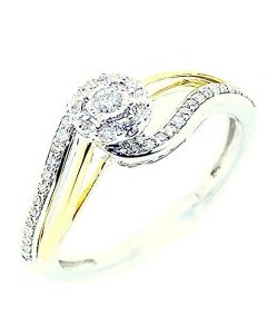 10K Two Tone Gold Engagement Ring 8mm Wide 0.2ctw Split Shoulder