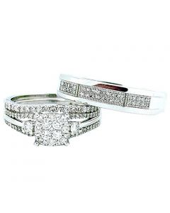 0.75ctw Diamond His and Her Trio Rings Set 10K White Gold 13mm Wide