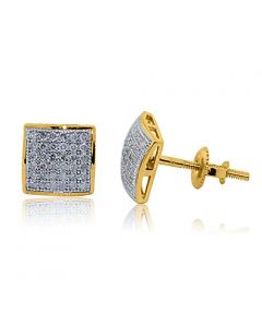 10K Yellow Gold Diamond Stud Earrings Pave Set 8mm Wide Screw Back 0.2ctw