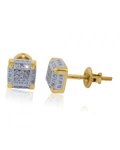 10K Yellow Gold Diamond Earrings Cube Shaped 6.5mm Wide Screw Bakc