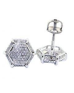 10mm Wide Stud Earrings 10K White Gold 0.24ctw Diamonds Screw Back