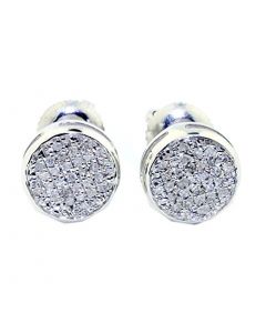 8mm Round Cluster Earrings 10K White Gold Screw Back 0.12ctw Diamonds