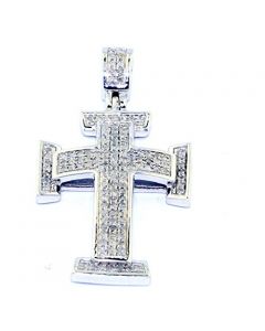 Diamond Cross 0.26ctw 10K White Gold 33mm Tall Pave Set Diamonds