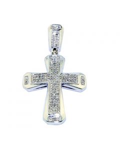0.25ct Diamond Cross Pendant 10K White Gold 37mm Tall Pave Set