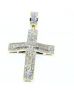 39mm Tall Diamond Cross Pendant 10K Yellow Gold 0.36ctw Pave Set Diamonds