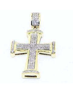 10K Yellow Gold Diamond Cross Pendant 0.32ctw 36mm Tall Pave Set