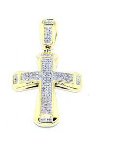 0.25ct Diamond Cross Pendant 10K Yellow Gold 37mm Tall Pave Set