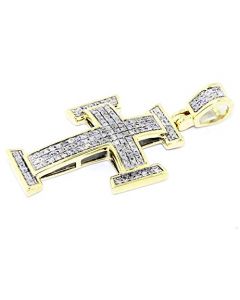0.26ct Diamond Cross Pendant 10K Yellow Gold 33mm Tall Pave Set