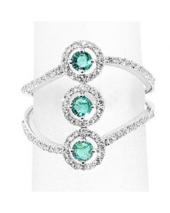 14K White Gold Emerald and Diamond Cocktail Ring 18.5mm Wide 0.81ctw
