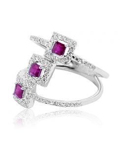 Ruby And Diamond Ring 19mm Wide 1.09ctw 14K White Gold Cocktail Anniversary Ring