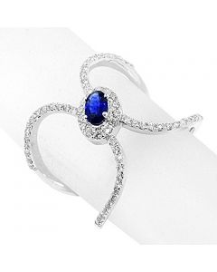 0.62ct Blue Sapphire and Diamond Wrap Ring 14K White Gold 18mm Wide