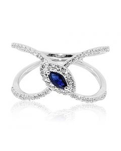 0.54ctw Blue Sapphire And Diamond Wrap Ring 14K White Gold 12mm Wide