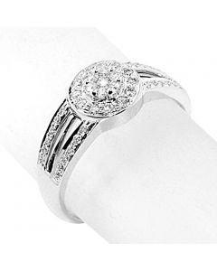 0.35ct Bridal Wedding Ring 10K White Gold Halo Style Split Shoulder 8mm Wide