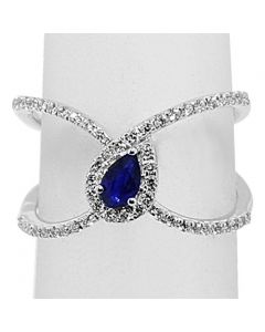 Blue Sapphire And White Diamond 0.54ctw 14K White Gold Wrap Ring 12mmWide