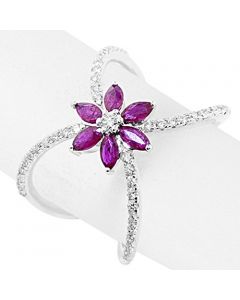0.8ctw Diamond and Ruby Wire Ring 14K White Gold 16mm Wide