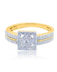 10K White gold 0.45ct Diamond Square Halo Bridal Engagement Ring 8mm Wide