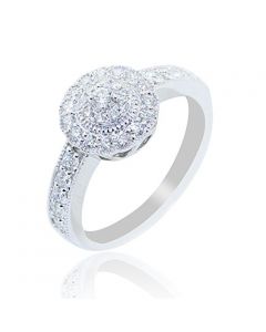 0.6ct Diamond Bridal Engagement Ring 10k White Gold 10mm Wide Halo Vintage