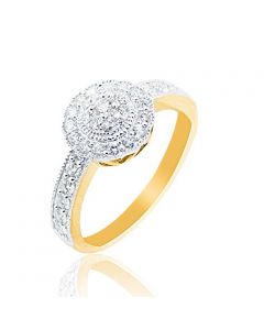 0.6ct Diamond Bridal Engagement Ring 10k Yellow Gold 10mm Wide Halo Vintage