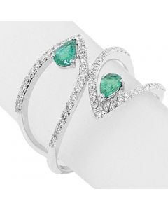 14K White Gold Diamond And Emerald Cocktail Ring 0.67ctw 15mm Wide