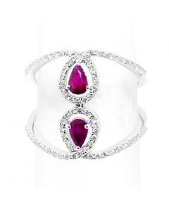Ruby And Diamond Ring 14K White Gold 18mm Wide 0.97ctw Cocktail Ring