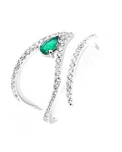 14K White Gold Emerald And Diamond Ring 15mm Wide 0.49ctw