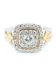 1ct Diamond Bridal Wedding Ring Rose And White Gold 10K 12mm Wide Vintage Two Tone