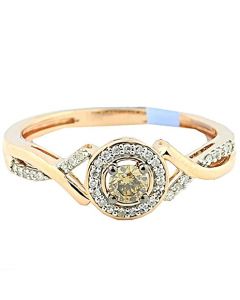 0.2ct Diamond Engagement Ring Cognac White Halo 10K Rose Gold