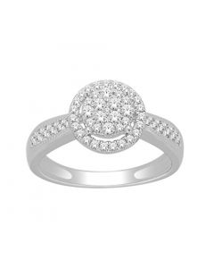 0.4ct Diamond Halo Engagement Ring 10K White Gold 10mm Wide Round Top