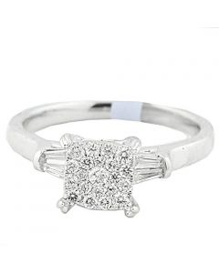 0.4ct Diamond Bridal Engagement Ring 10K White Gold Round And Baguette Diamonds
