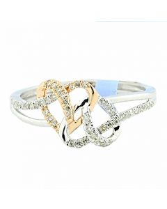 0.15ct Diamond Heart Ring Rose And White Gold 10K 9mm Intertwining Hearts