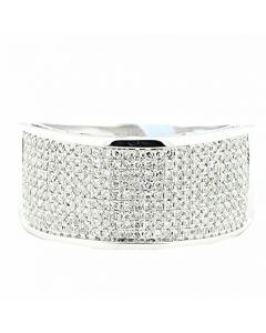 Mens Wedding Band 0.75ctw Diamond 11mm Wide 10K White Gold Pave Set