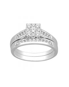 0.5ct Diamond Wedding Set 10K White Gold Engagement Ring And Band