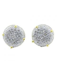 Diamond Cube Earrings Yellow Silver 0.15ctw Pave Set Screw back 11mm Wide