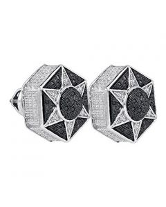 0.19ctw Diamond Earrings Black And White 16mm Wide Extra Large Fashion Studs