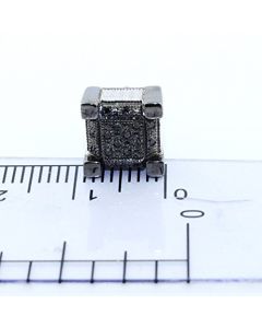 9mm Wide Black White Diamond Cube Earrings Screw Back Black Silver