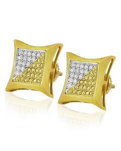 Yellow White Diamond Earrings Kites 14mm Wide Screw Back Sterling Silver