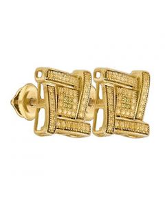 Yellow Diamond Stud Earrings large 12mm Yellow Silver 0.03ct Diamond Screw Back