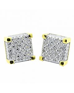 0.15ct Diamond Cube Earrings Yellow Silver 10mm Wide Dice Shaped Screw back