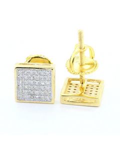 0.2ct Diamond Stud Earrings Yellow Silver 7.5mm Wide Screw Back Square