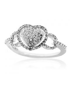 0.3ct Diamond Heart Ring 10K White Gold Gift Fashion Ring 9.5mm Wide