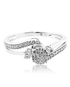 10K White Gold 0.25ct Diamond Engagement Ring Swirl Style 8.5mm Side