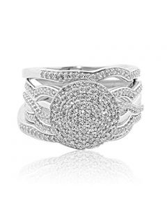 Halo Style Infinity Bridal Set 10K White Gold 0.75ctw Diamonds Extra Wide 13mm 3pc Set