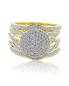 Halo Style Infinity Bridal Set 10K Yellow Gold 0.75ctw Diamonds Extra Wide 13mm 3pc Set