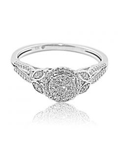 0.25ct Diamond Engagement Ring 10K White Gold Halo Style With Split Shoulder 2 Tone