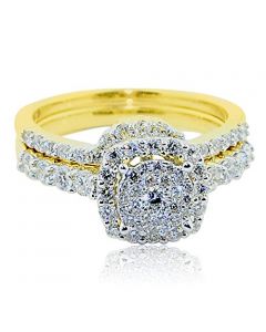 0.99ct Bridal Wedding Set 10K Yellow Gold Engagement Ring And Wedding Band Set