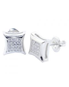 Mens or Womens Stud Earrings Sterling Silver Kite Shaped Pave CZ Screw Back 9MM