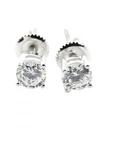 Mens or Womens Stud Earrings Sterling Silver Round Stud Earrrings CZ Screw Back 5.5MM